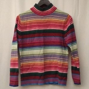 Colorful Striped Mock Neck Top L